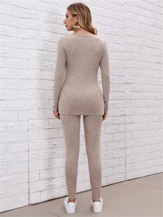 Women's Maternity Sets 2 Piece Outfits Long Sleeve Split Hem Top and Adjustable Elastic Waist Pants Maternity Clothes - Thomas Family Essentials LLC
