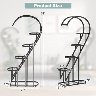5 Tier Metal Plant Stand With Hanging Hook For Multiple Plants