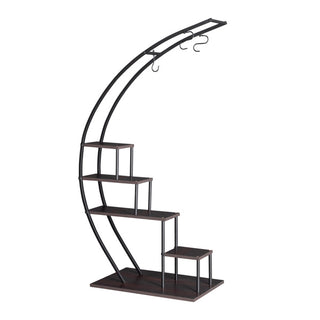 2pcs, 5-layer Semi-circular Iron Wood Black Iron Flower Rack