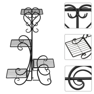 Square Potted Slot, Metal Plant Stand - Black